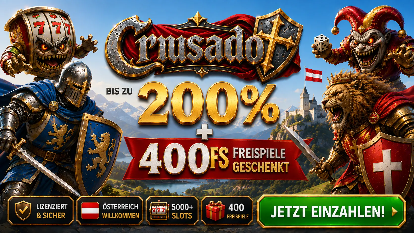Crusado Willkommensangebot für Österreich — 200 % Bonus plus 400 Freispiele